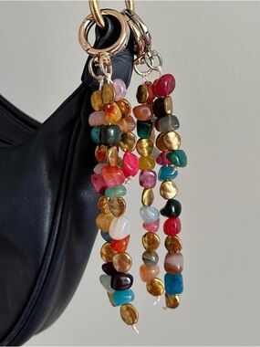 Beaded stone bag charms